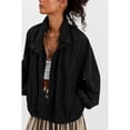 thumbnail image 3 of Oversized Bomber Jacket Women Stand Collar Windbreaker Polyester Fall Utility Coat, 3 of 7