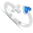 thumbnail image 4 of CHOOSE YOUR COLOR Heart Blue Simulated Opal Love Cross Spoon Ring .925 Sterling Silver Band CZ Female Size 10, 4 of 4
