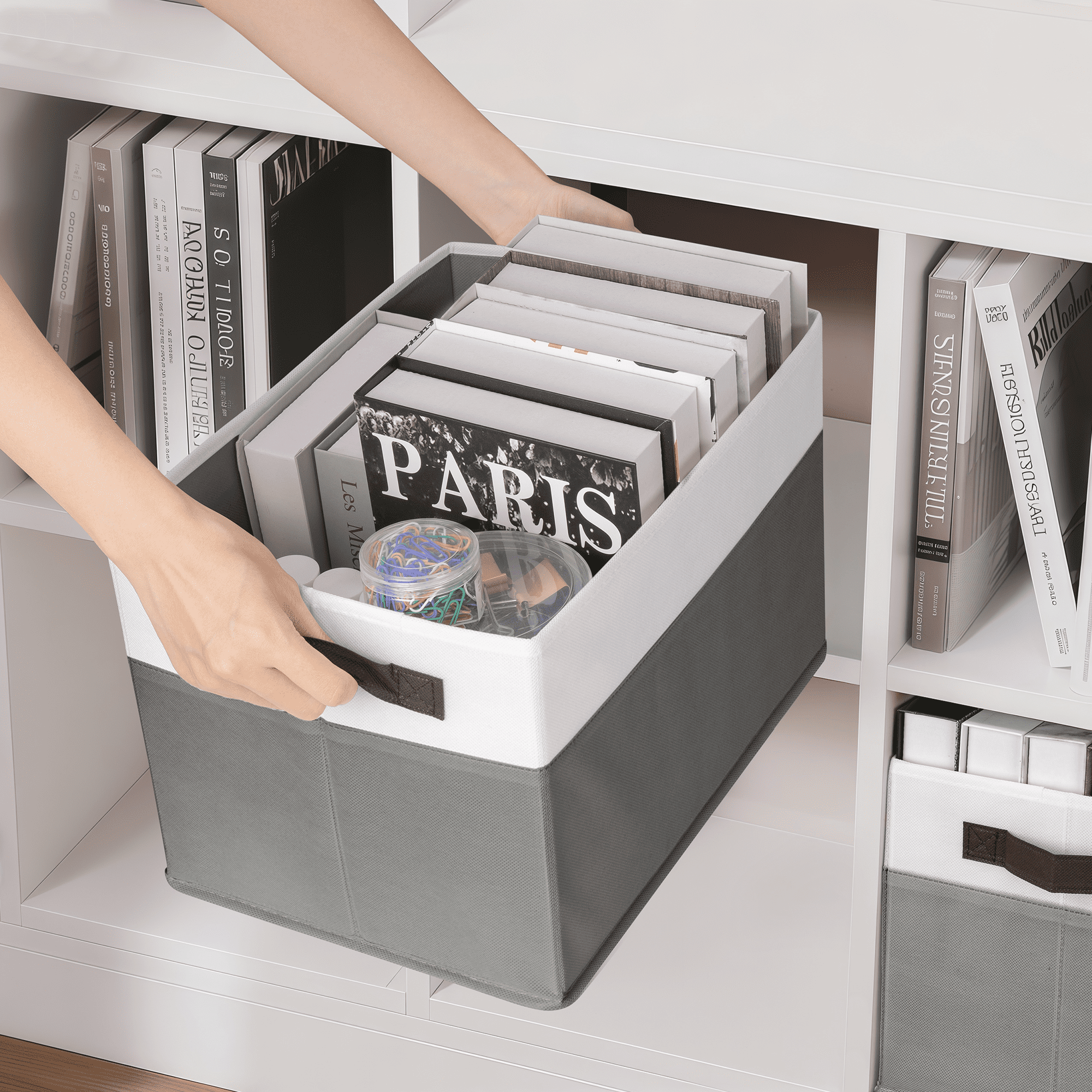 Criusia 4 Pack Large Cube Storage Bins for Shelves, Foldable Fabric Storage Cubes with Handles, Closet Organizers and Storage Bins for Clothes, Toys, Towels & Linen, Gray
