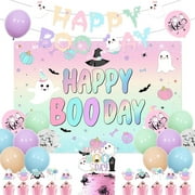 Happy Boo Day Decorations for Girl, Pastel Halloween Birthday Party Decorations - Happy Boo Day Backdrop, Banner, Cake Topper, Cupcake Toppers, Balloons, Halloween Little Boo Party Supplies