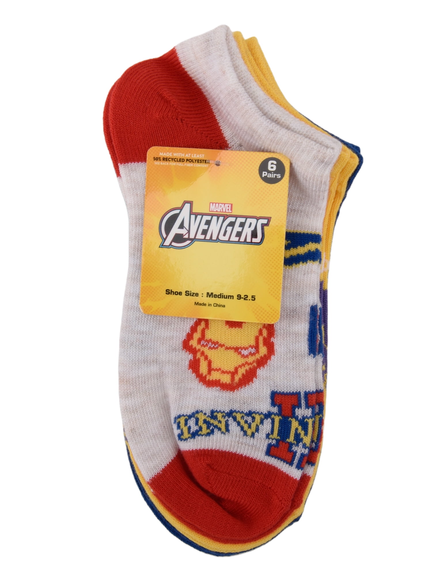Avengers No Show Socks, 6-Pack, Sizes M Boys