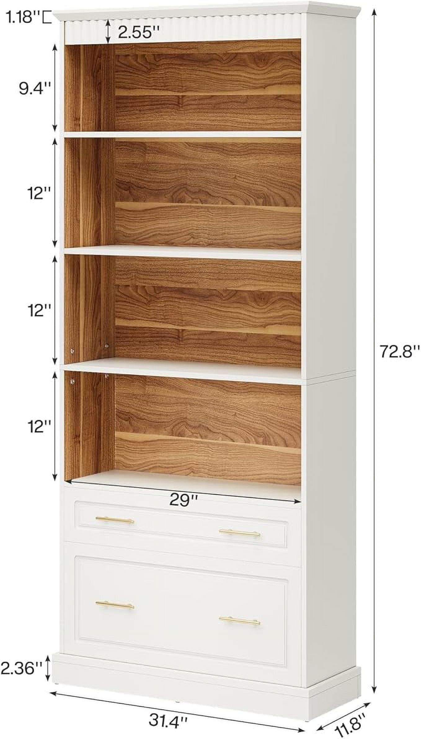 Tribesigns 5-Shelf Bookcase with File Cabinet Drawer, Modern Storage Shelf for Living Room, White
