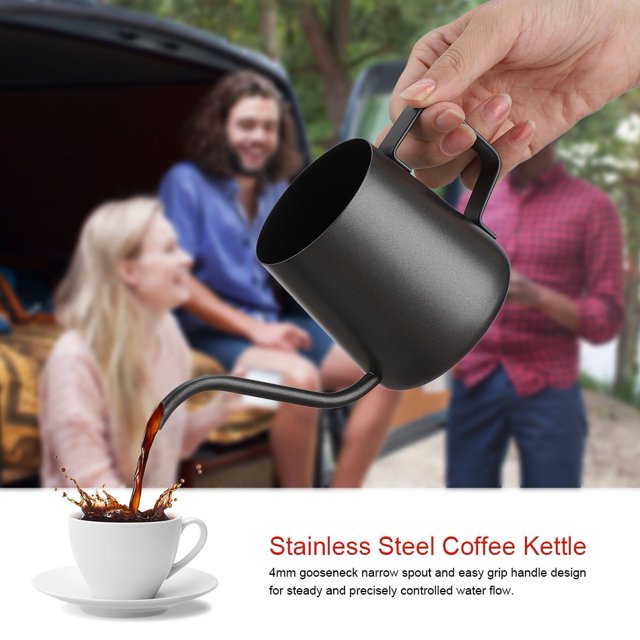 Durable Stainless Steel Gooseneck Pour Over Drip Coffee Maker Tea Coffee Cup Pot 350 ml(Black)