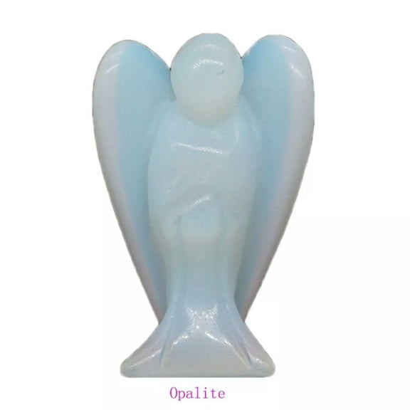 GKNET Natural White Opal Quartz Crystal Carved Angel Energy Rock Reiki Gemstone Decor