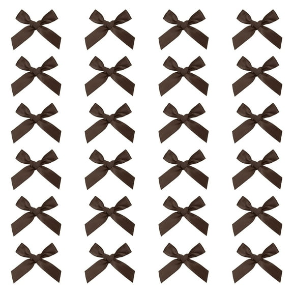 24 Pcs Mini Ribbon Bow 1.8 Inch for Craft DIY Cake Sewing Wedding Birthday Party Wrapping, Brown