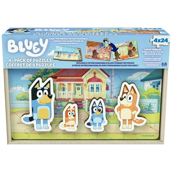 Bluey, 4-Pack of Wood Puzzles, 24 Piece Jigsaw Toy Gift Set
