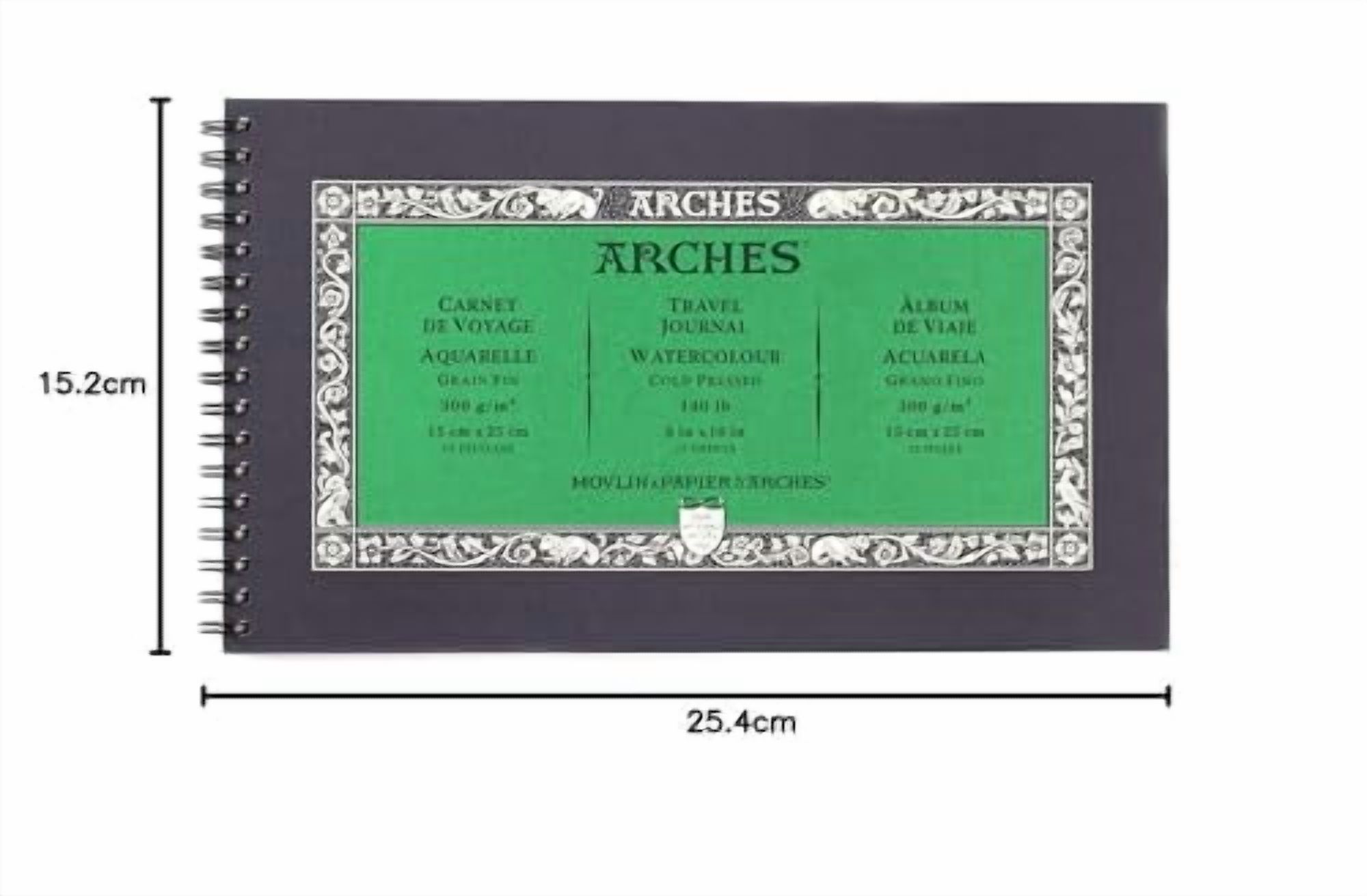 ARCHES® Aquarelle Watercolor Paper Art Journal, Cold Press, Natural White, 140 lb (300 gsm), Side Wire Binding, 15 Sheet, 10x6 in, 1 Count