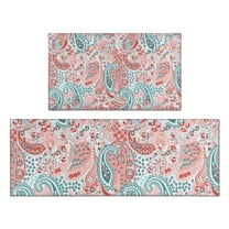 Pink Paisley and Floral Pattern Kitchen Rugs Sets Of 2,Anti Fatigue Kitchen Mat Rugs Non Slip Washable,Decorative Kitchen Floor Mats for Kitchen,Sink,Laundry,17"x30" 17"x47"