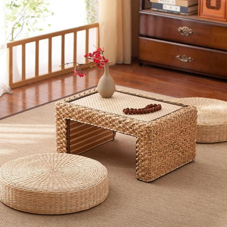 Woven Straw Cushion Square Tatami Cushion Mat, Handcrafted Japanese Style Straw Flat Straw Seat Cushion Floor Pillow for Yoga Tea Ceremony