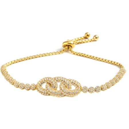 Pori Jewelers CZ 18kt Gold-Plated Sterling Silver Interlocked Circle Friendship Bolo Adjustable Bracelet
