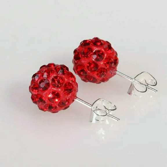 EOEMY 10 Pairs Sparkle Clay Rhinestone Ear Stud 10mm Crystal Pave Disco Ball Earrings-3# Red