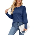 thumbnail image 1 of Jersey de manga larga para mujer, Top con cuello redondo y puños con botones, blusa holgada y cómoda para mujer, Top azul M, 1 of 7