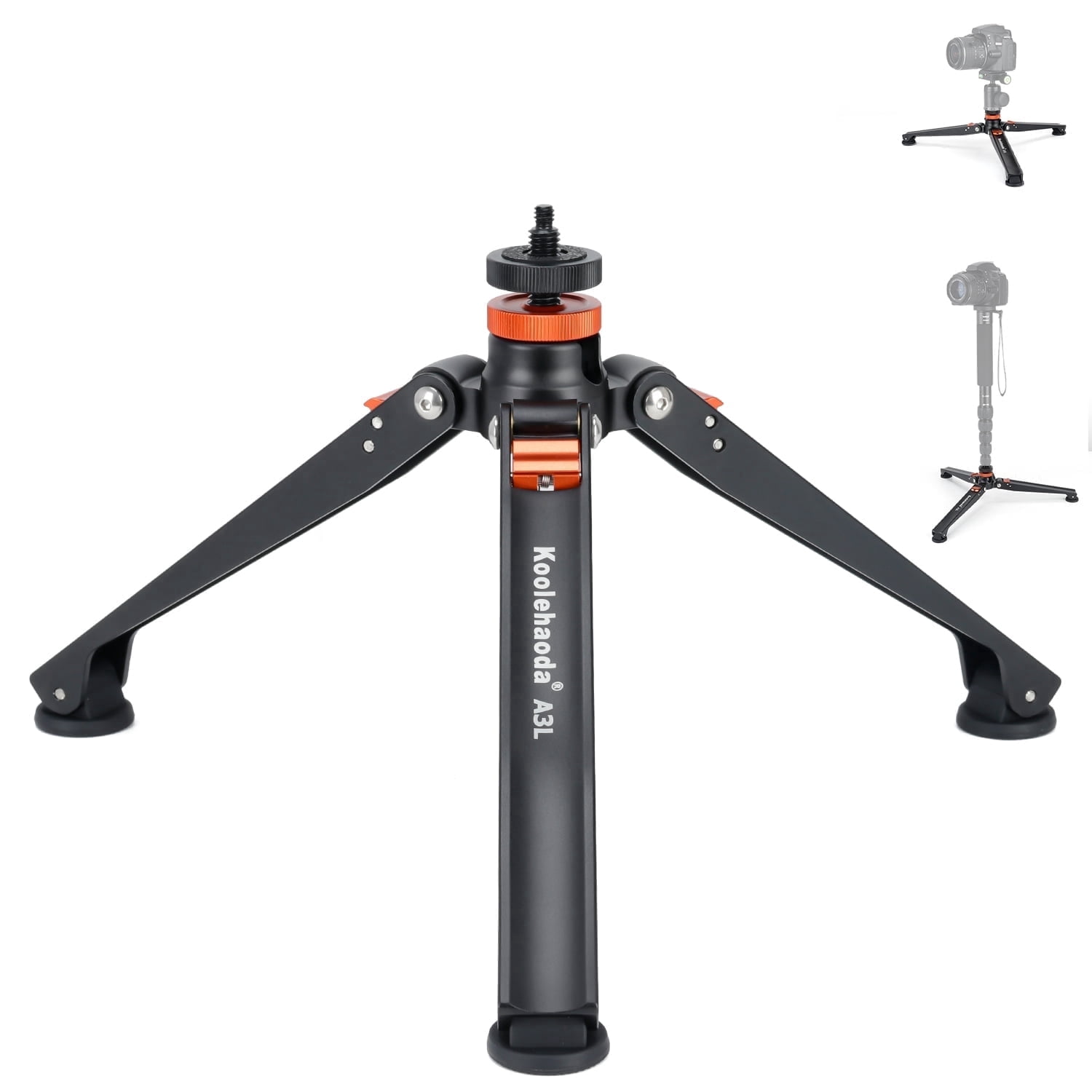 Koolehaoda Aluminum Mini Tripod Desktop Tripod, Universal 3 Leg Support Monopods Base with 1/4"- 3/8" Screw Mount for DSLR Camera Monopod Unipod Photography Stick Ball Head