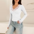 thumbnail image 5 of Stichou Womens Lace Tops Long Sleeve Eyelet Shirts Casual Cozy V Neck Slim Fit Blouses 2026 Fashion Outfit White L, 5 of 5