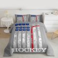 thumbnail image 2 of Homewish Cartoon Ice Hockey Queen Comforter Set, Eat Sleep Sports Bedding Sets, Grey Stripes Abstract Reversible Bedding Comforter Set, Lightweight Room Decor, 3 Pieces, 2 of 8
