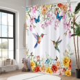 thumbnail image 3 of Spring Floral Bird Shower Curtain, Colorful Watercolor Blossom Flowers Hummingbird Butterflies Bathroom Curtain Waterproof Fabric Machine Washable with Hooks, 72" Wx84 L, 3 of 6