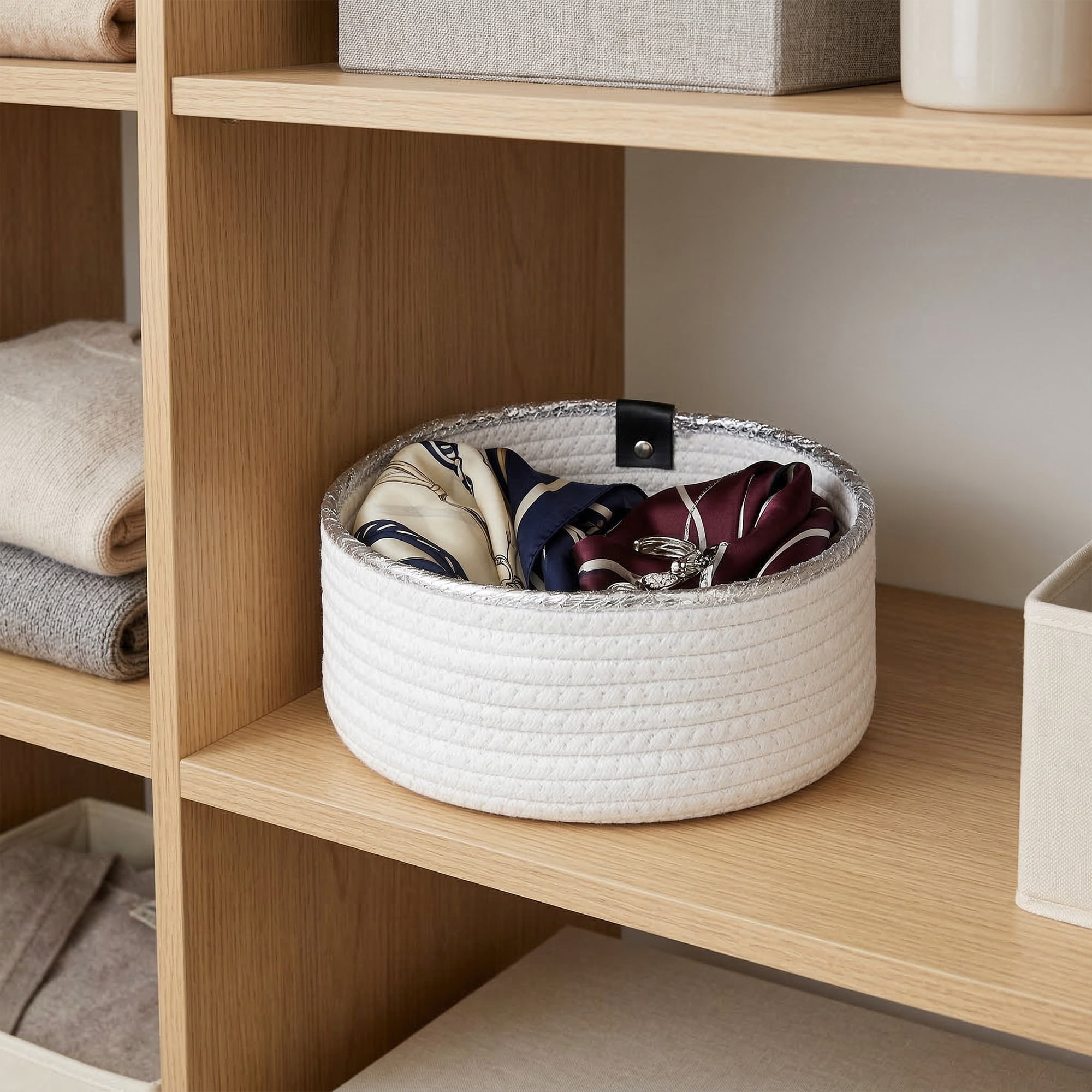 Unique Bargains 3pcs Woven Storage Basket for Key Tray Bowl White 3pcs