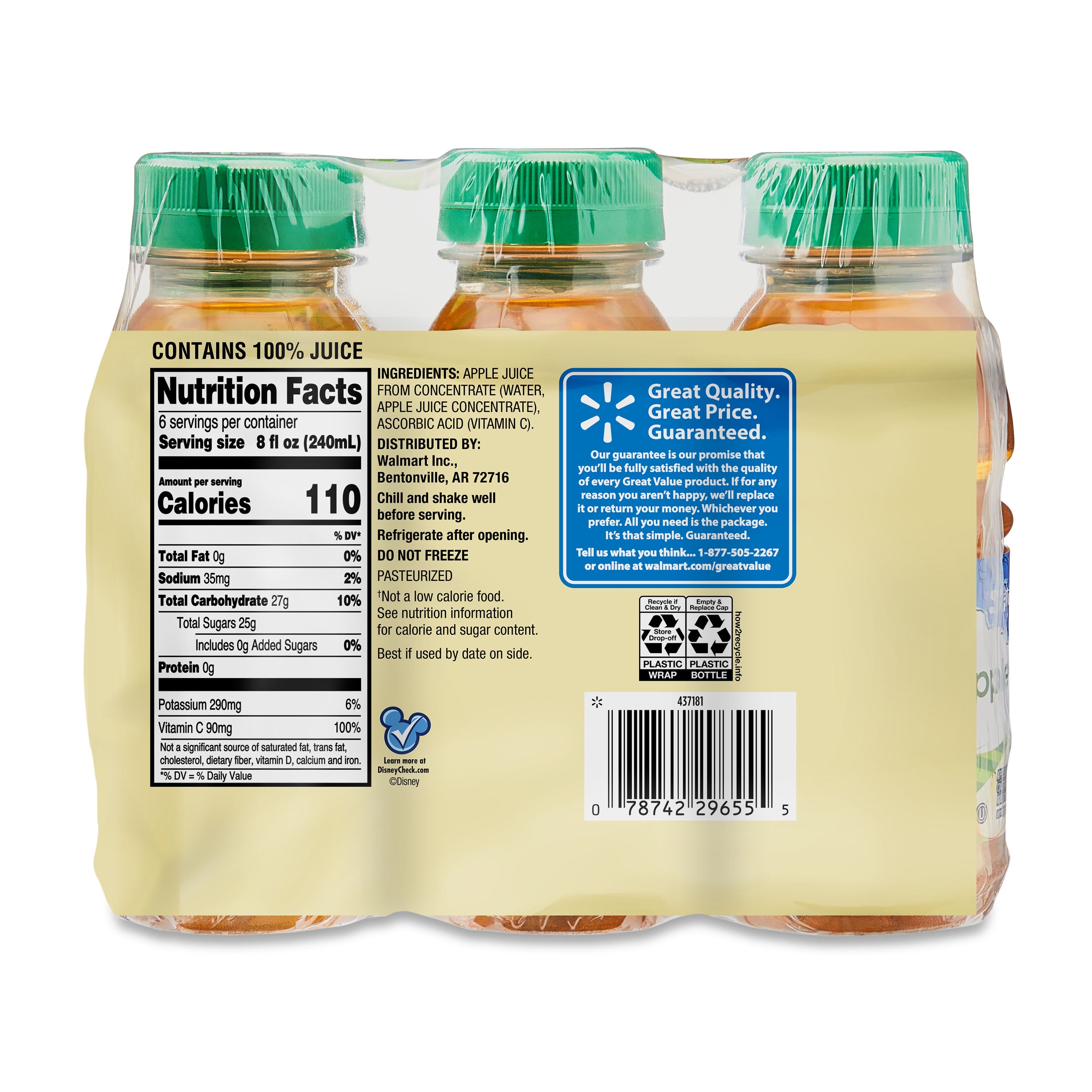 Great Value Apple Juice, Featuring Stitch, 8 fl oz, 6 Count