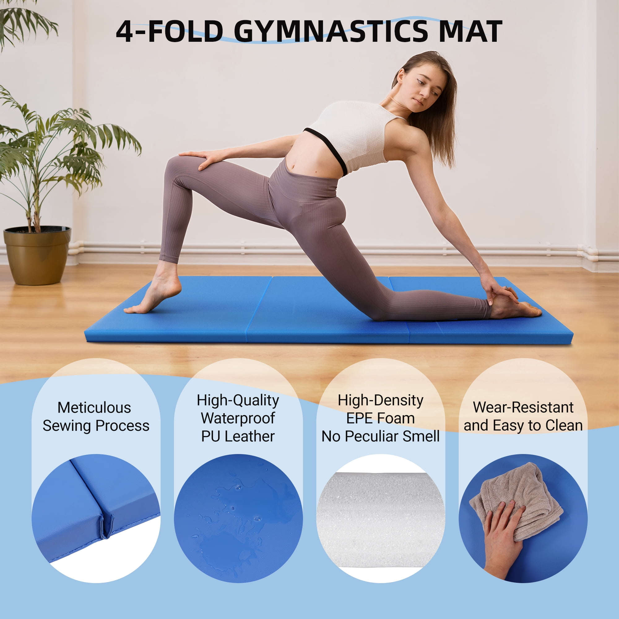 Signature Fitness 2ft x 6ft x 2in Folding Gymnastics Mat, 3-Panel Exercise Mat for Yoga, Tumbling, Stretching, Home Gym, PVC Leather + EPE Foam, Multiple Colors