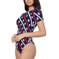 thumbnail image 2 of Daiia Patriotic Star print Women's Crew Neck Short Sleeve Bodysuit Fashion Tops Fit Casual Basic Extender Bodysuit-Large, 2 of 9