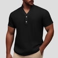 thumbnail image 2 of Men's Casual Short Sleeve Button Down Shirt Summer Breathable Comfortable Pure Color No Collar Top for Spring and Daily Wear, 2 of 4