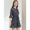 thumbnail image 4 of Unique Bargains Femmes Cloche Florale Manches 3/4 Cravate Manches à Volants Ourlet Robes, 4 of 6