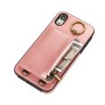 thumbnail image 3 of for iPhone XR PU Leather Case, Card Slots and Zipper Pocket Kickstand, Classic Protective Shockproof Lightweight Ultra Slim lip Case Finger Ring Wrist Strap for iPhone XR, Pink, 3 of 7