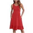 thumbnail image 1 of AherBiu Robes d'Été pour Femmes 2024 Décontractées Sans Manches Ligne A Midi Col Rond Fluide Longueur Genou, 1 of 5