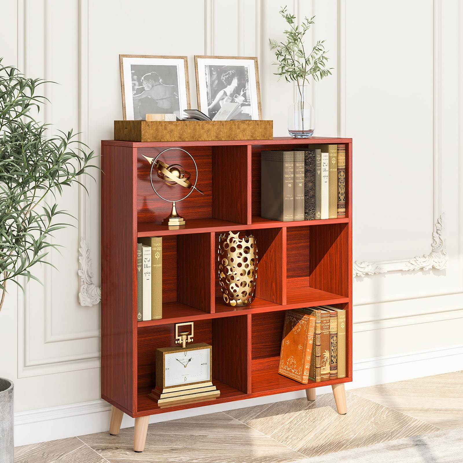 Essentials 3 4 Tier Cube Walnut Bookcase Display Shelving Storage Unit Wood 