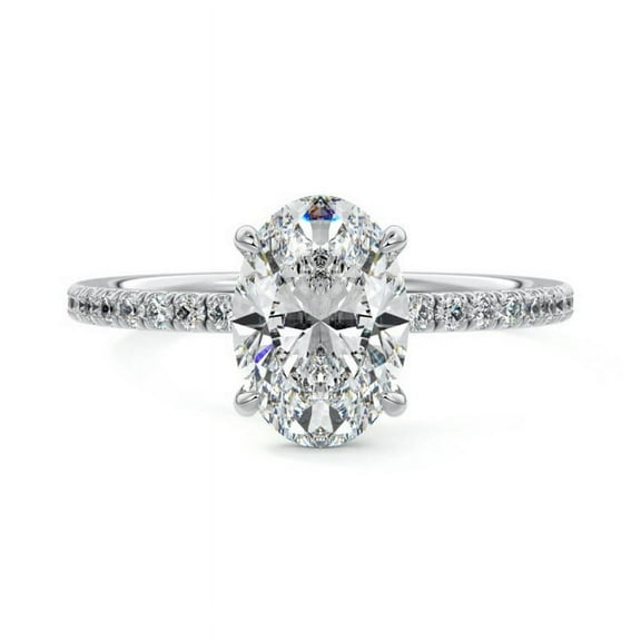 Golden Jewel 14K 14K White Gold Plated Diamond Ring - Oval Cut Brilliant 1.9 Ct Diamond Ring For Women's - Solitaire with Accent Diamond Rings for Women's - Hidden Halo Diamond Rings for Women's