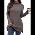 thumbnail image 3 of Camiseta Holgada de Larga con Cuello Alto y Estampado Geométrico de Jacquard para Mujer, Otoño e Invierno. Color Café XXL, 3 of 10