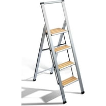 Sorfey 4-Step Folding Step Ladder Slim, Aluminum Foldable Step Stool, Silver