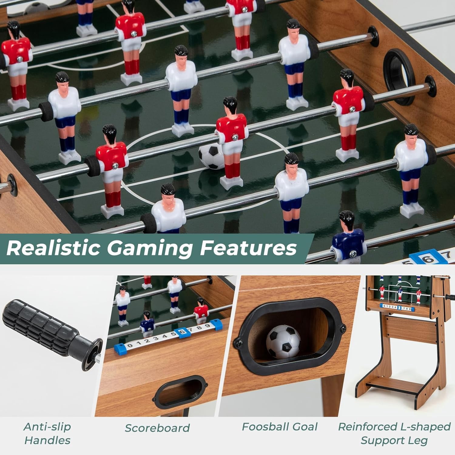 27in Folding Foosball Table with 2 Mini Footballs, Score Keepers - ASTM Certified for Indoor Recreation, Great for Family Game Nights and Parties