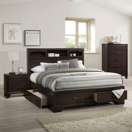 Contemporary Sleek Eastern King Bed - ACME Madison II Eastern King Bed with Storage in Espresso, Multiple Sizes