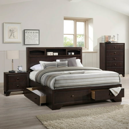 ACME Madison II Eastern King Bed with Storage in Espresso, Multiple