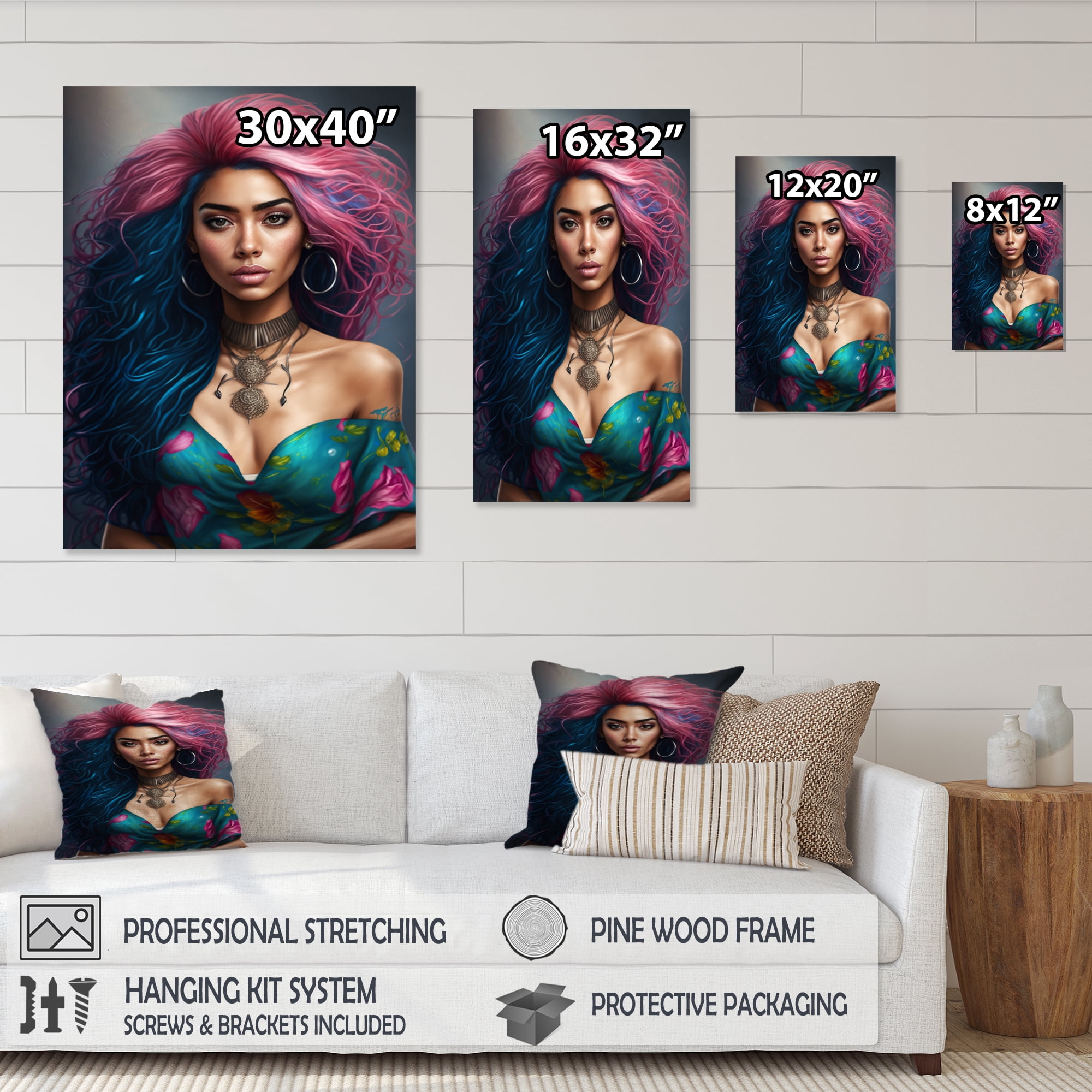 Designart Fashion Indian Woman In Pink And Blue II Canvas Wall Art