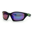 thumbnail image 4 of Mens Color Mirror 90s Xloop Plastic Sport Wrap Around Sunglasses Black Green - Teal Mirror, 4 of 7