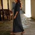thumbnail image 4 of Guieoi Womens Summer Dresses Plus Size Cool and Moisture-Wicking Casual Cotton-Linen 3/4-Sleeve V-Neck Dress, 4 of 7