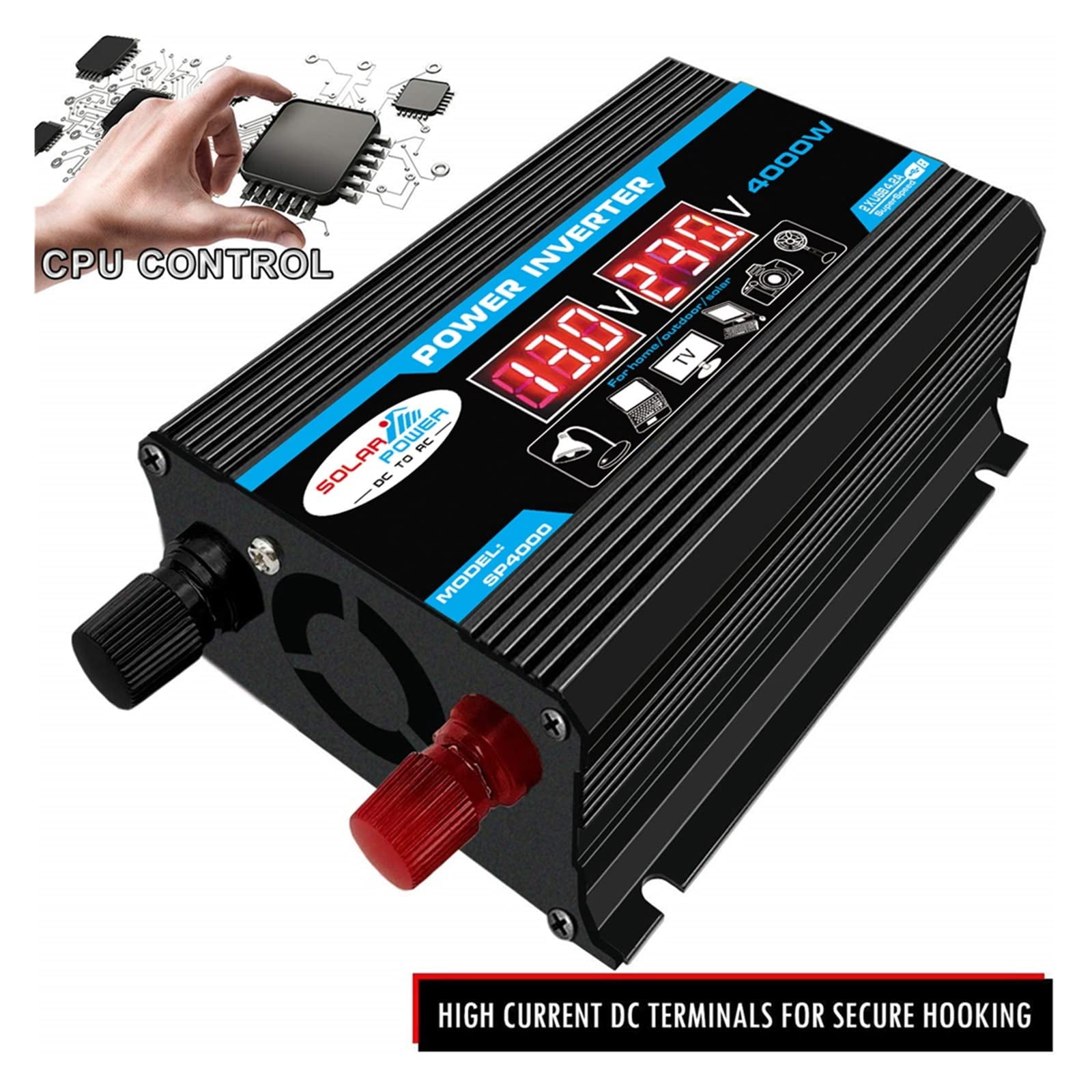 EILLG Pure Sine Inverter 4000W Pure Sine Wave Inverter Transformer with Remote Control & Dual DC 12V to AC 110V