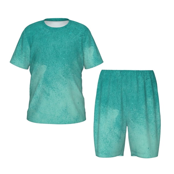 Balery Teal Turquoise1 Conjunto de Pijama Infantil de Manga Corta con Estampado – Ropa de Dormir de Algodón Suave-Large