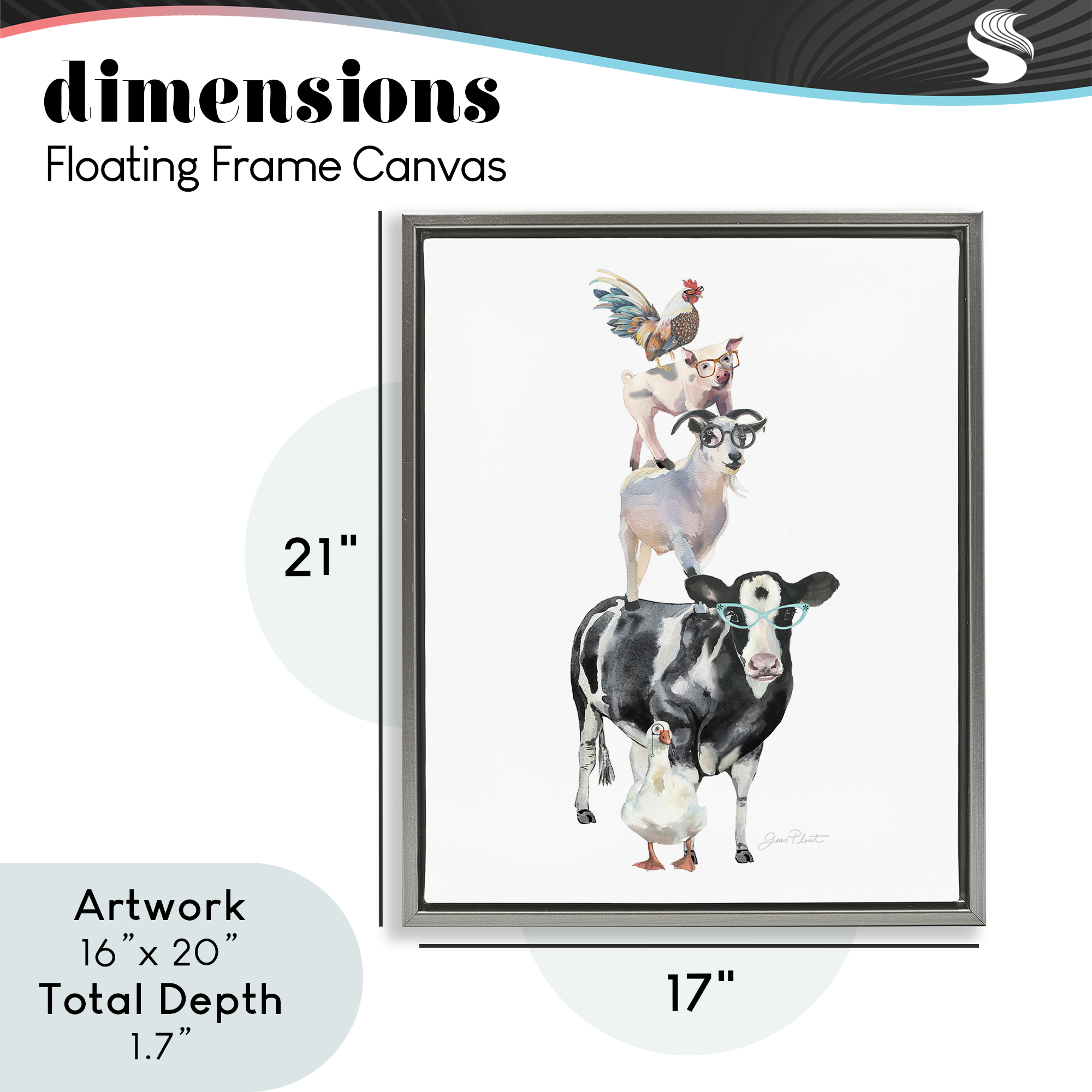 Farm Animal Family Gray Framed Floater Canvas Wall Art, design by Jean Plout