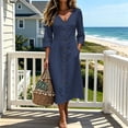 thumbnail image 7 of Edvintorg Midi Dresses for Women Vacation Casual 3/4 Sleeve Button Down Dress Fashion Clothing Womens Sundresses with Pockets, 7 of 7