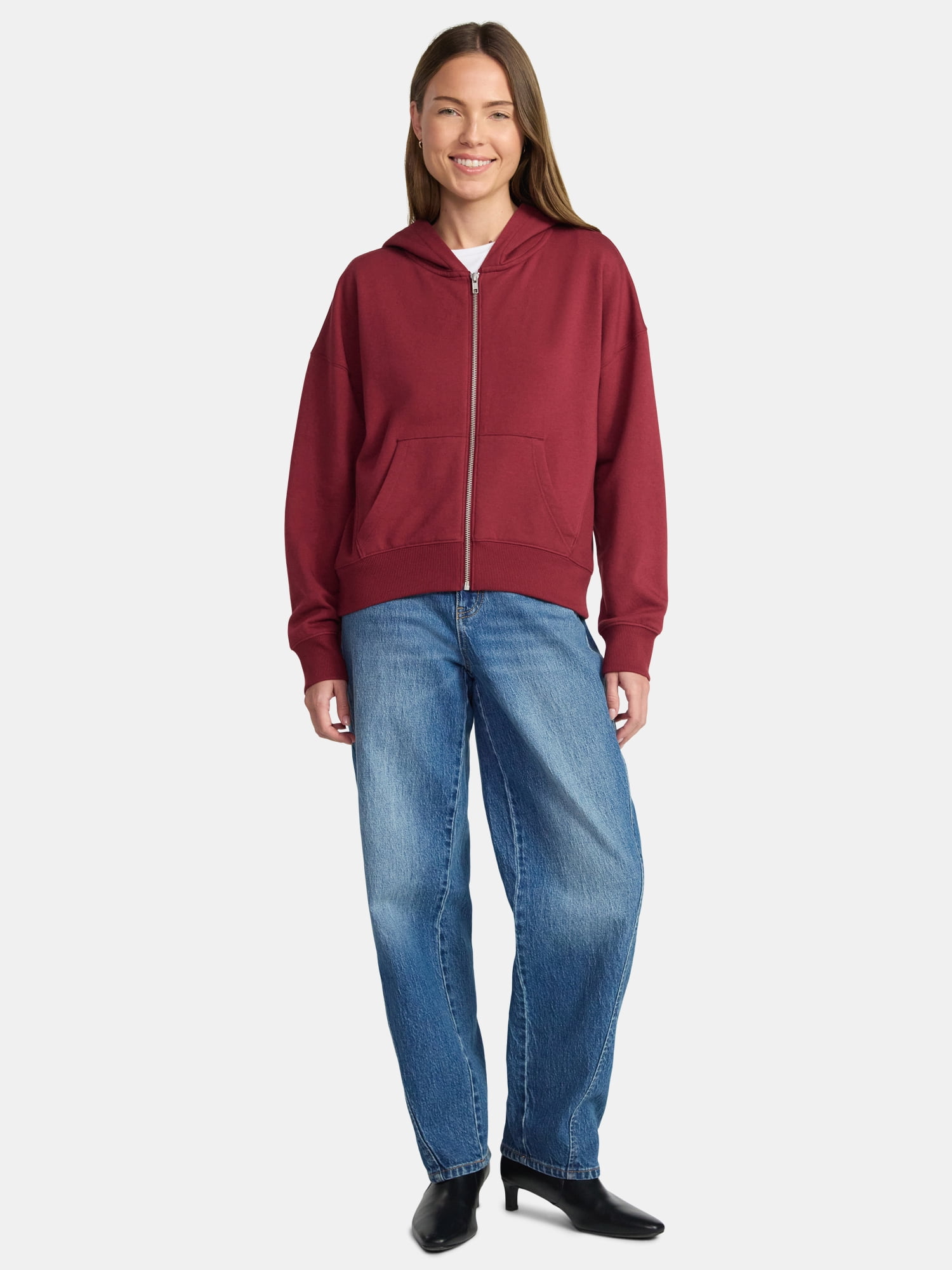 Time and Tru Women's Cropped Zip Up Fleece Hoodie, Sizes XS-XXXL