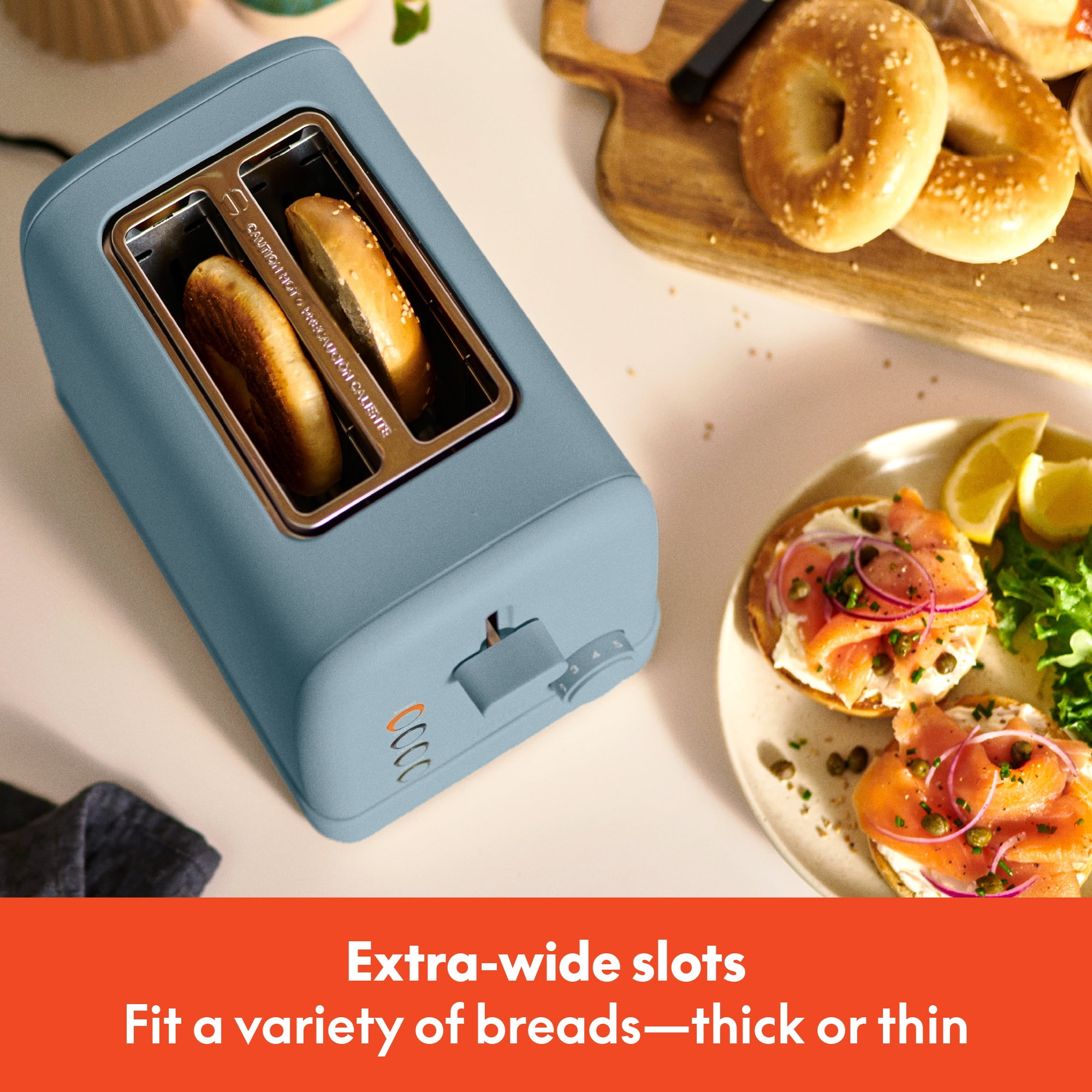 bella 2-Slice Toaster, 6 Setting Shade Control with Reheat, Cancel, Bagel & Defrost Buttons, Removable Crumb Tray, Anti Jam & Auto Shutoff, Surf