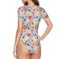 thumbnail image 4 of Easygdp Floral Ditsy Women'S Waist-Cinching Short-Sleeved Onesie, Olastic Onesiet,Snaps At Bottom,Easy To Put On And Take Off - Small, 4 of 9