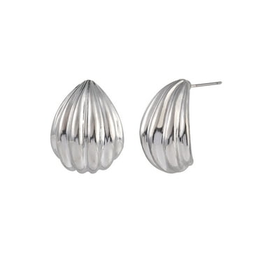 Time and Tru Adult Female Silver-Tone Scalloped Texture Post Earring