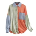 thumbnail image 4 of Winter Savings Clearance! Suokom Blouses for Women Casual Button-Down Shirts Long Sleeve Roll Up Collar Color Block Long Shirts with Pocket Summer Fall Womens Basic Tunic Tops Blouses Tees, 4 of 5