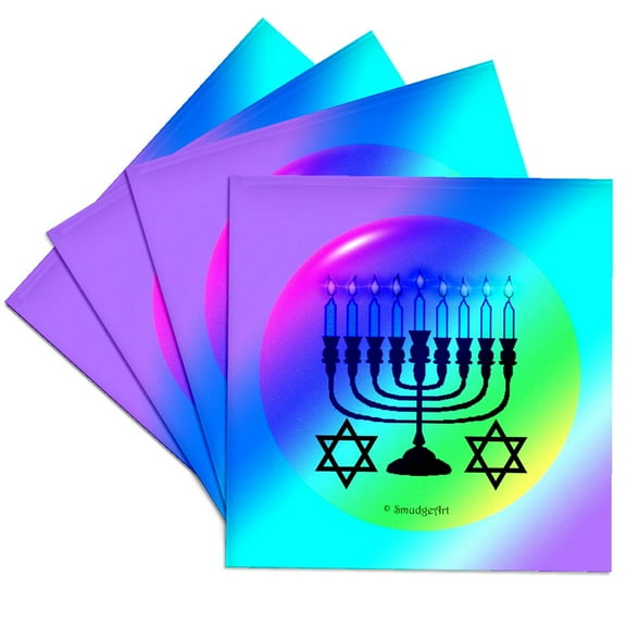 3dRose, MENORAH - CANDY, Set of 4 Ceramic Tile Coasters