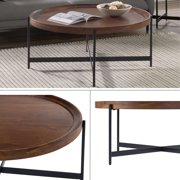 Alaterre Furniture Brookline Industrial Round Metal Coffee Table, Medium Chestnut/Black