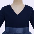 thumbnail image 4 of IBTOM CASTLE Flower Little Girl Tulle V-Neck Velvet Shiny Sequins Bridesmaid Dress for Kids Wedding Dance Party Pageant Communion Princess Gowns 7-8 Years Navy Blue, 4 of 8